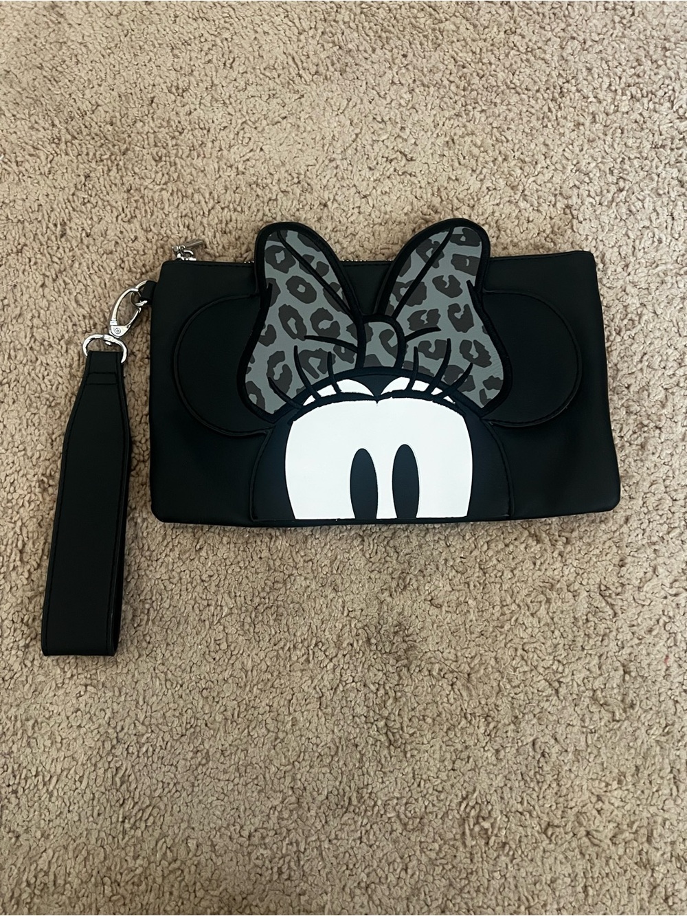 Charles Jourdan Black Wristlet with Leopard-Print Lining